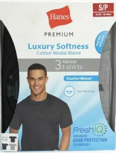 NIB Hanes 3 Pk Premium Men's Luxury Softness Cotton Modal Blend Crew Undershirts