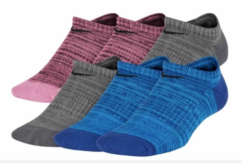 Nike Youth Everyday Lightweight No-Show Socks - 6 Pack M Blue Gray Pink