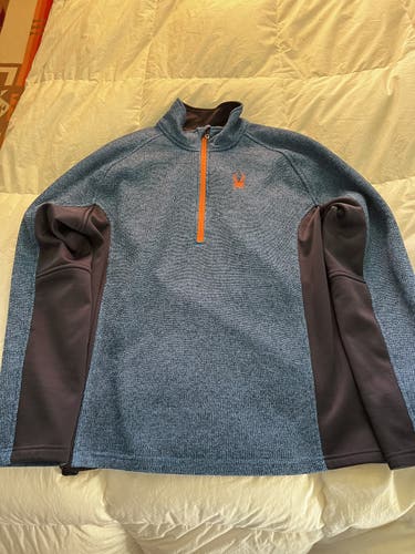 Spyder Bandit 1/4 Zip Blue, Orange Zipper, Black Side Panels