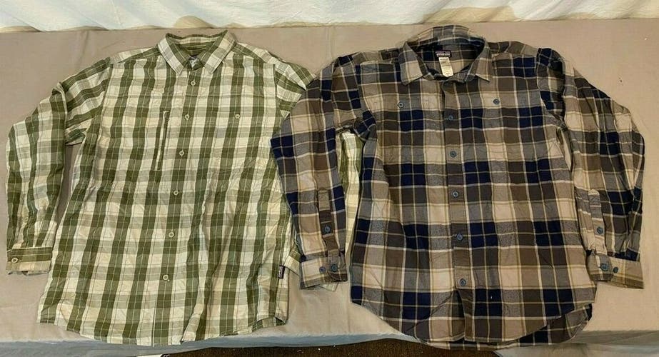 (2) Patagonia Plaid Button Front Shirts Men's Medium Organic Cotton & Worn Wear