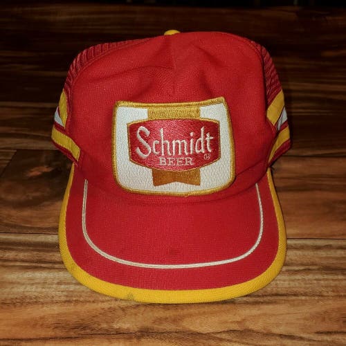 Vintage RARE Schmidt Beer 3 Stripe Trucker Patch Hat Cap Snapback Made In USA