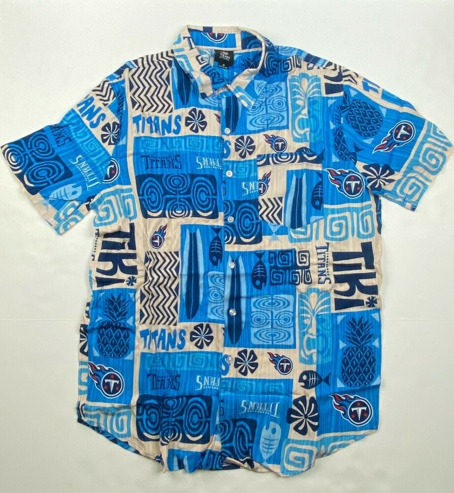 Tennessee Titans NFL Tiki Floral Button Down Woven Vacation Shirt Men's M