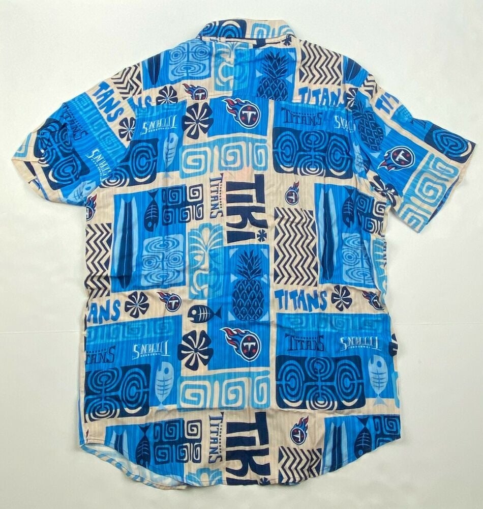 Tennessee Titans NFL Tiki Floral Button Down Woven Vacation Shirt Men's M