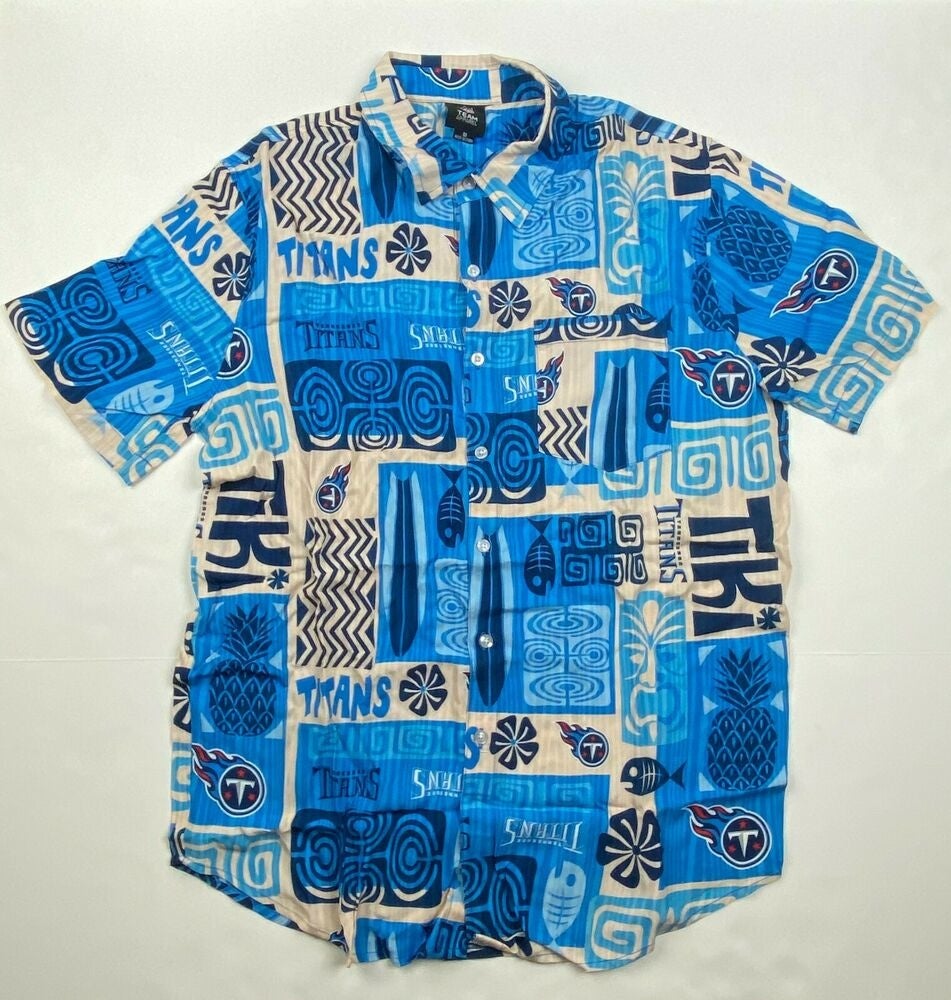 Tennessee Titans NFL Tiki Floral Button Down Woven Vacation Shirt Men's M