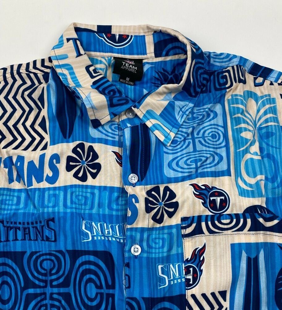 Tennessee Titans NFL Tiki Floral Button Down Woven Vacation Shirt Men's M