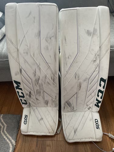 White Senior 35" CCM Axis Pro Goalie Leg Pads