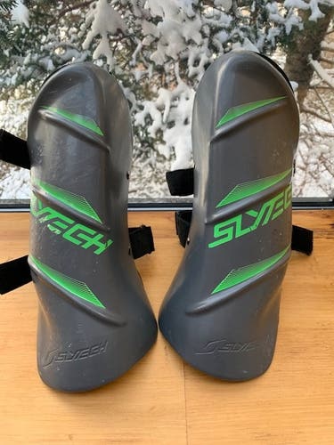 SHRED Shin Guards Grey with Green Lettering -Used Size Small