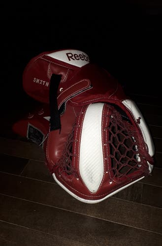 Red and White Mike Smith Reebok Premier Pro Stock Glove