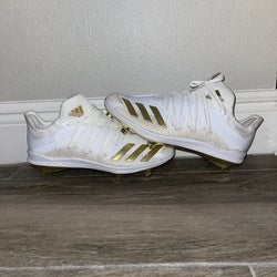 Adidas Adizero Afterburner 6 White/Gold Baseball Cleats Men’s Size 8 DB3434.