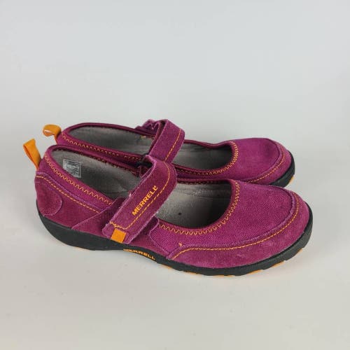Merrell Girls Mary Jane Shoes Leather Pink Hook And Loop Apron Toe 6
