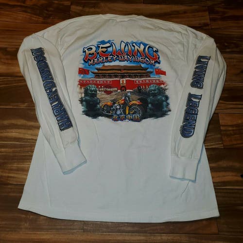 Harley Davidson Motorcycles 2014 Beijing Long Sleeve Double Sided White Shirt XL