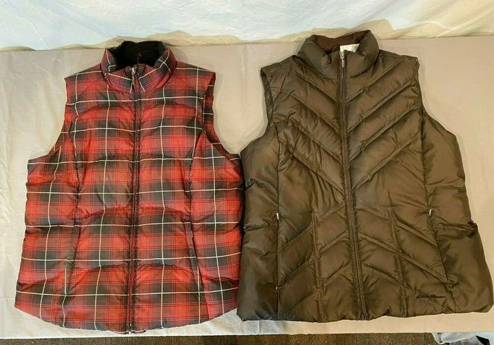 (2) Eddie Bauer Premium Goose Down Insulated Puffer Vests Men's L Red & XL Brown