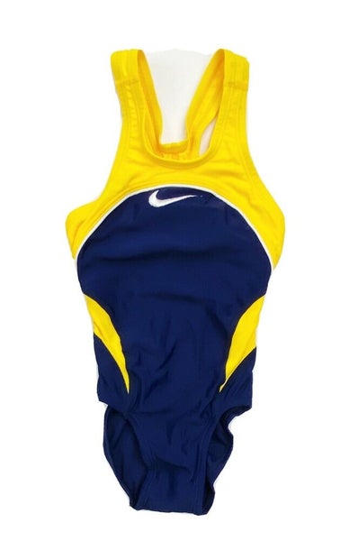 Nike Youth Swim ColorBlock Power Back Tank Suit Girl's 5 Size 38 Blue Yellow