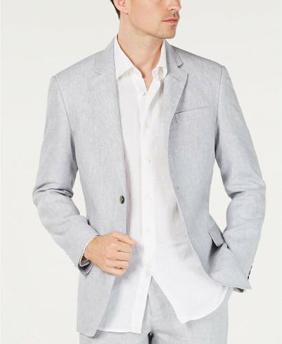 Tasso Elba Island Mens 2-Button Linen Blazer Jacket Grey Large