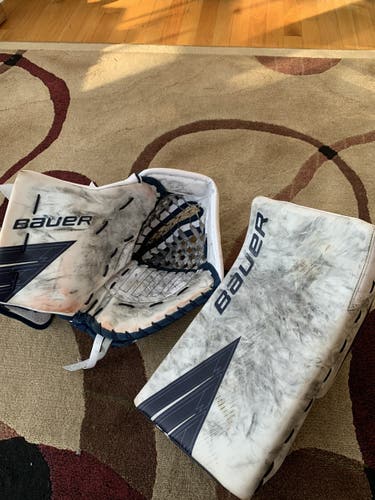 Bauer Ultrasonic Glove and Blocker Custom Navy And White