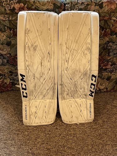 White Senior 34" CCM Premier II Pro Goalie Leg Pads