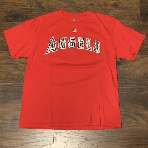 Mike Trout #27 MLB Majestic Red Camo LA Angels Player Name & Number shirt Sz Lg