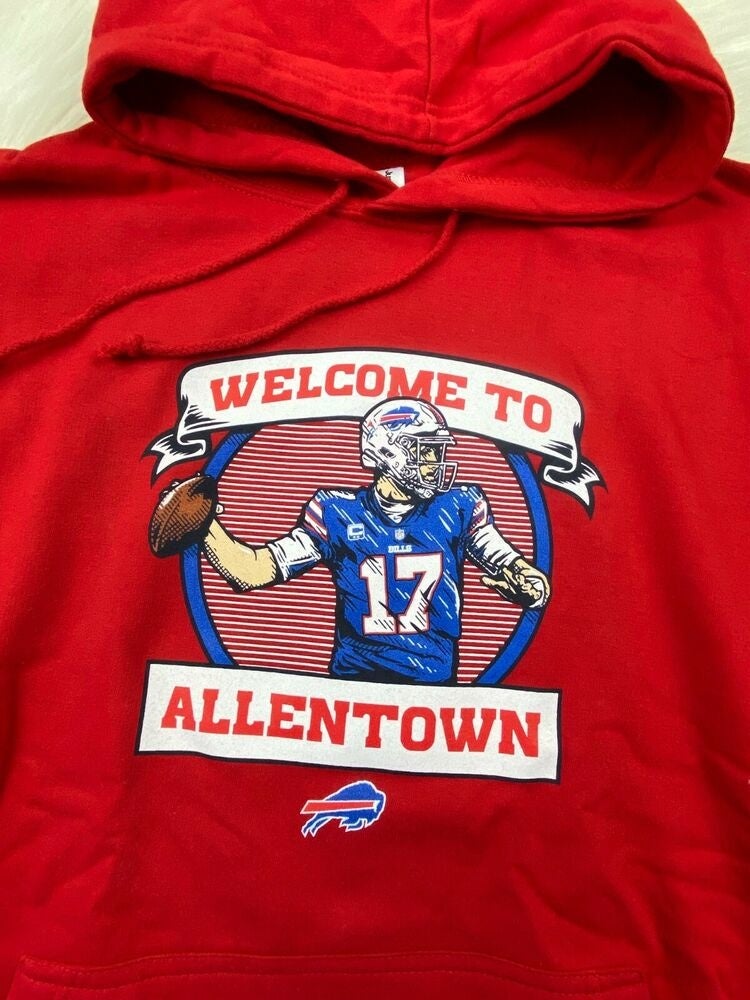 Fanatics Men's Josh Allen Red Buffalo Bills Welcome to Allentown T-Shirt Size: Medium