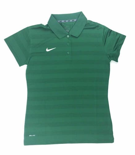 Nike Women's Medium Training Polo Green Three Button Striped DRI-FIT 658058 Golf