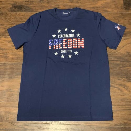 Under Armour Celebrating Freedom since 1776 Blue Heat Gear loose Shirt Size Lg