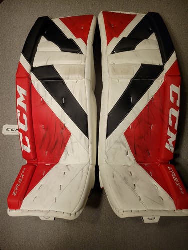 Red Goalie Leg Pads Used Senior 35" CCM Extreme Flex E5.9 Pro Stock
