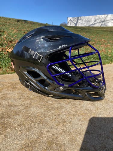 Gun Metal And Blue Warrior Burn Lacrosse Helmet. Large