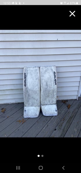 White Goalie Leg Pads Used Senior 35" Bauer Supreme 2S Pro Pro Stock
