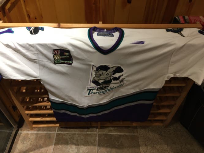 Kentucky Thoroughblades White Jersey Adult Men's Used Goalie Cut Bauer Pro Stock