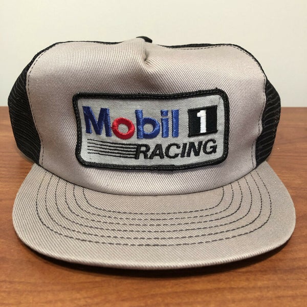 Mobil 1 Patch Hat Trucker Cap Snapback Mesh Vintage 80s Black Gray Racing Rare