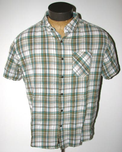 Kuhl Mens Green/White/Gray Plaid Organic Cotton Short-Sleeve Button-Up Shirt~XXL