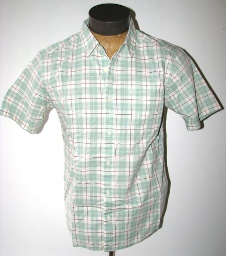 Patagonia Men's Fezzman Green/White/Red Plaid Organic Cotton S/S Button Shirt ~M