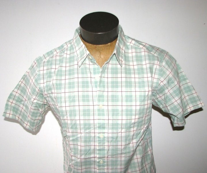 Patagonia Men's Fezzman Green/White/Red Plaid Organic Cotton S/S Button Shirt ~M