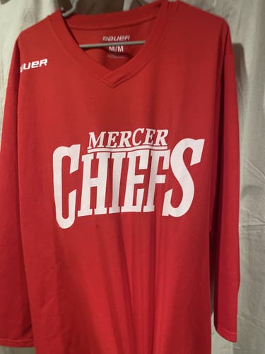 2  Mercer chief Practice hockey Jerseys.  1 red- medium and 1 black- small