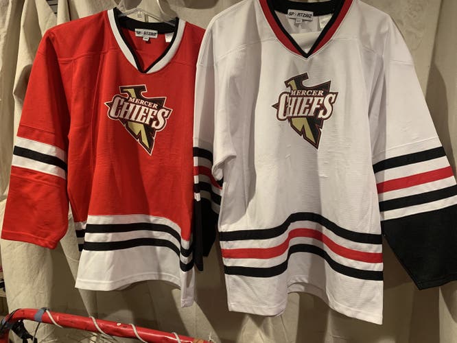2Jerseys, Adult Medium-  red/white, "Mercer Chiefs"