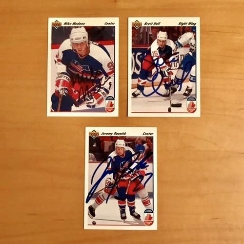 Autographed 1991 Upper Deck Canada Cup Lot (Modano/Hull/Roenick)