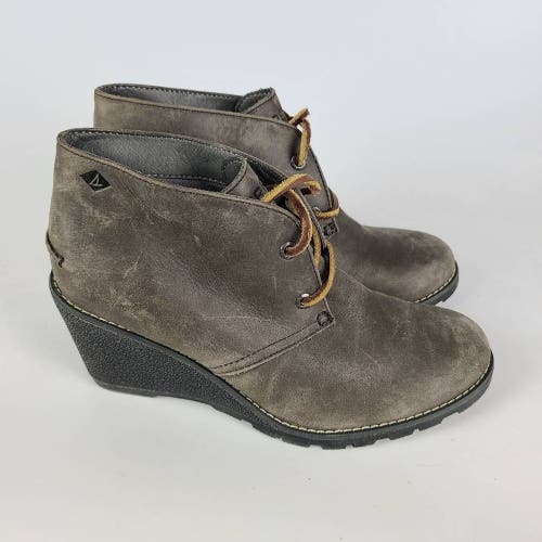Sperry Womens Celeste Prow Ankle Boots Booties Gray Leather Wedge Heel 6.5 M