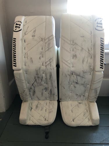 White Goalie Leg Pads Used Senior 32"+1.5" Warrior Ritual G3 Pro Pro Stock