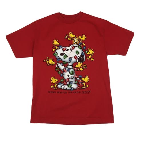Vintage Peanuts Snoopy and Woodstock Christmas Tree Red T-Shirt (M)