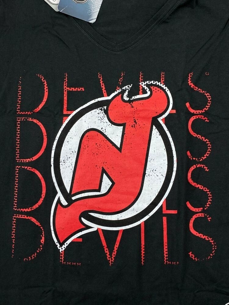 New Jersey Devils NHL Shannon V-Neck Long Sleeve T-Shirt Black Women's M