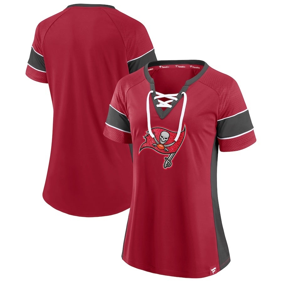 Women's Tampa Bay Buccaneers Football Ladies Bling V-neck Shirt Size  S-4XL Bucs