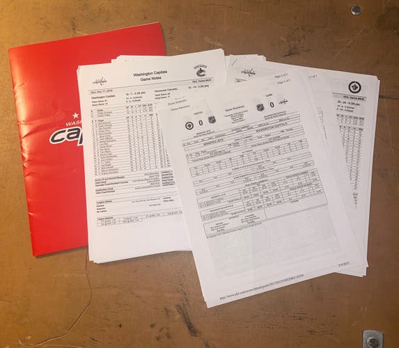 Washington Capitals Game Note Lot With Folder