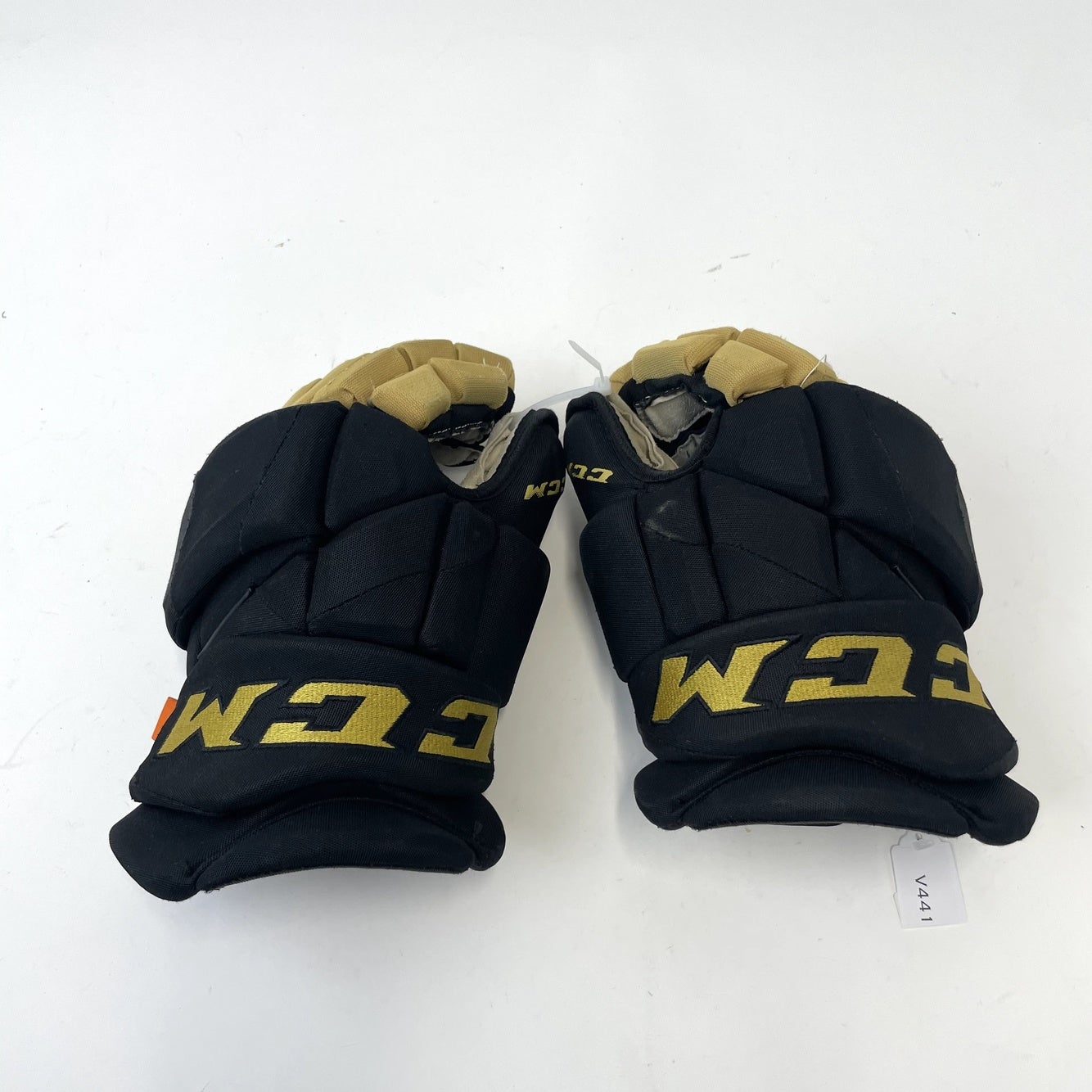 Used Black and Gold CCM HGPJS Gloves 15" Vegas Golden Knights 53 V441 SidelineSwap
