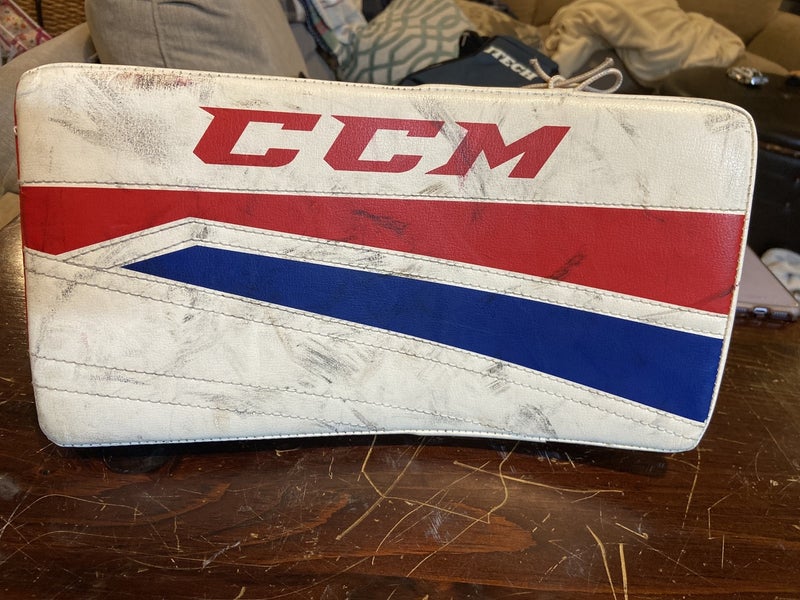 CCM hockey goalie blocker red white and blue used JR size