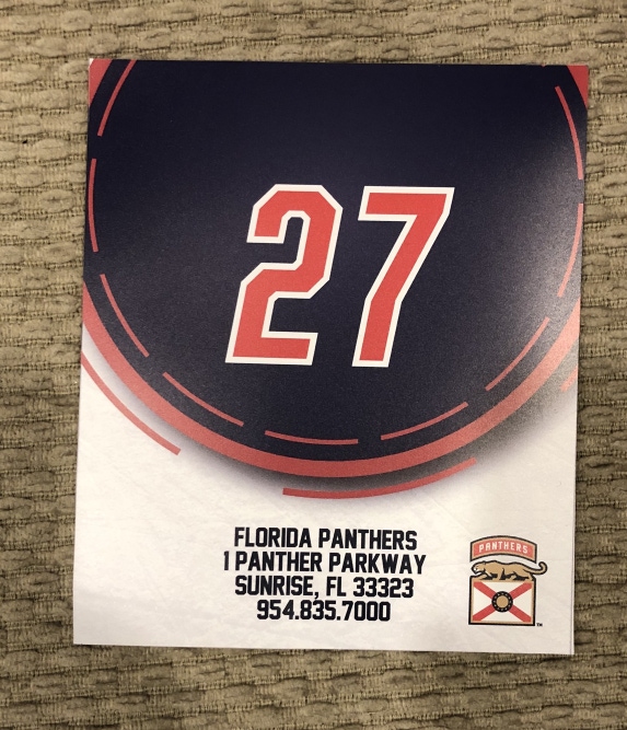 Pro Stock NHL Florida Panthers Equipment Bag tag #27