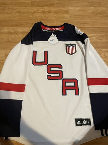 2016 World Cup of Hockey Team USA Adidas Jersey Large White Away Blank L