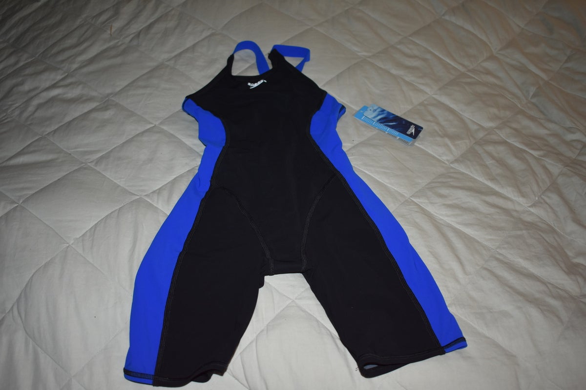 NEW - Speedo PowerPLUS Swimsuit, Black/Blue, Size 10/26 - With Tags!
