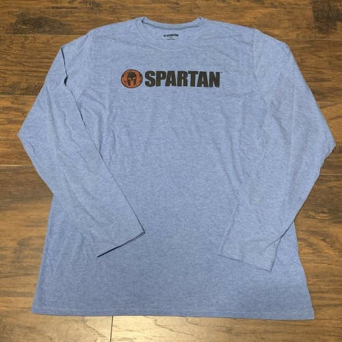 Spartan Race Long Sleeve Light Blue Workout Athletic Logo Tee Shirt  Size XL