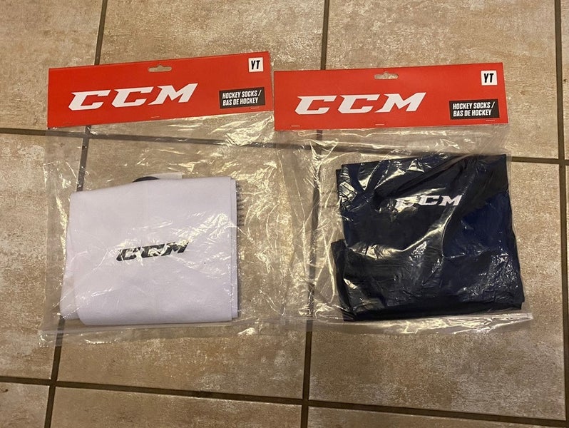 NEW White and Navy CCM Youth Hockey Socks