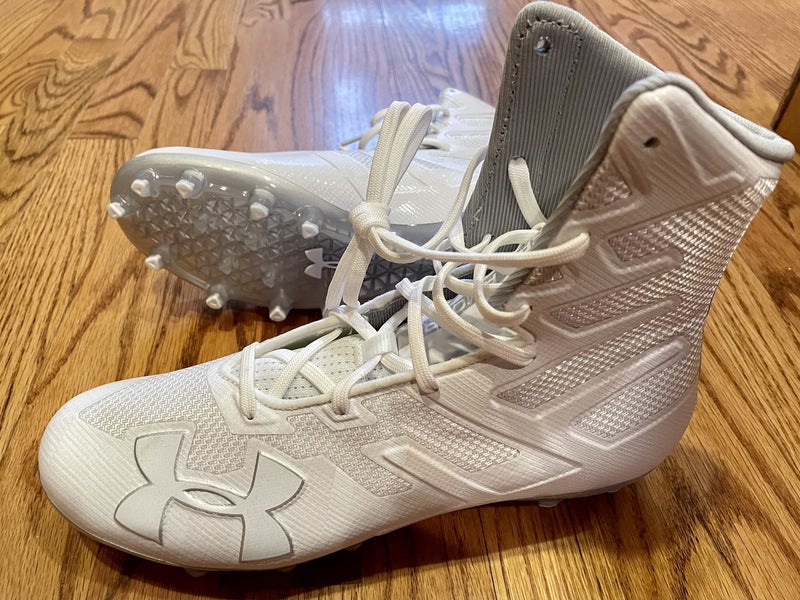 White Adult New Men's Size 9.0 (Women's 10) Molded Lacrosse Cleats Under Armour High Top Highlight