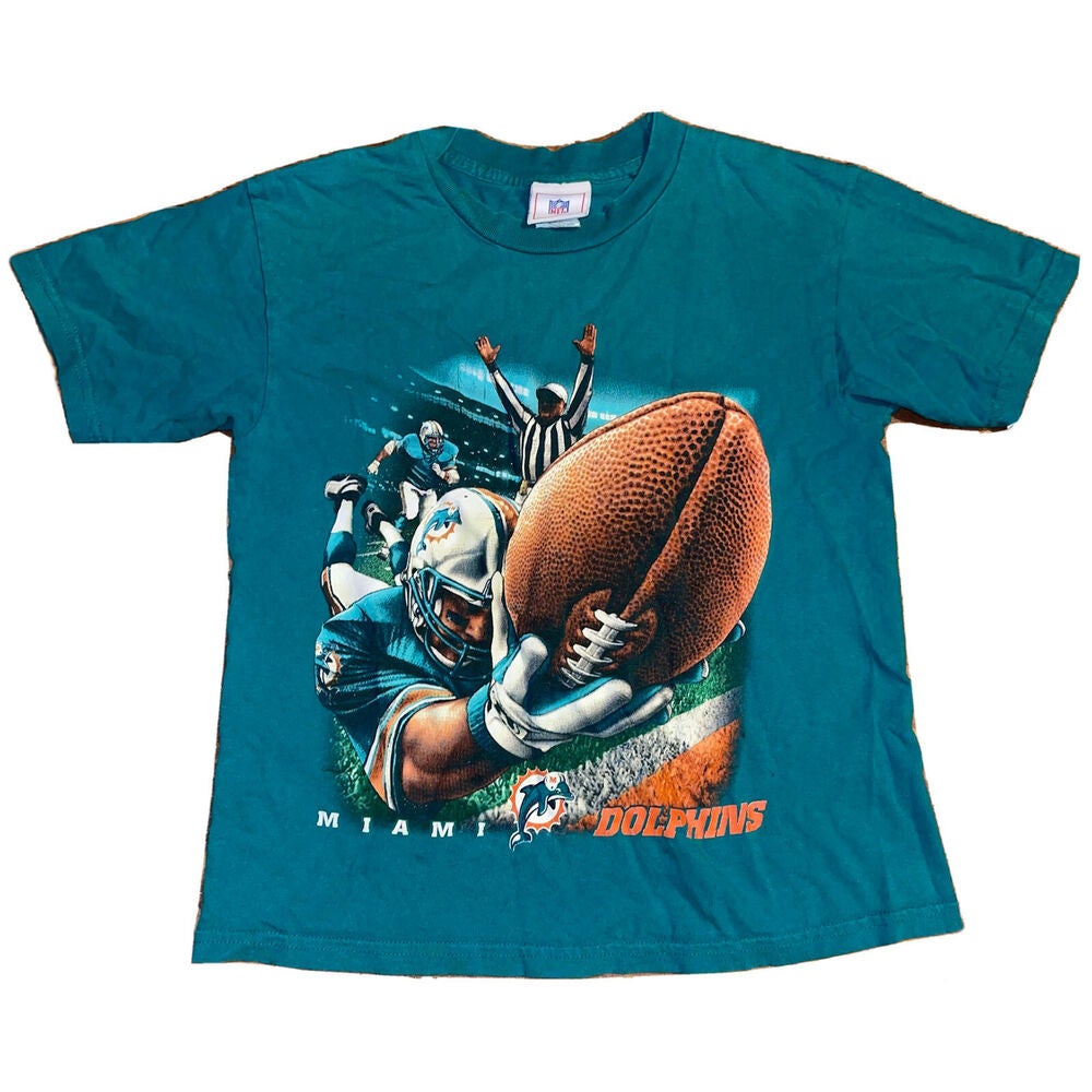 Vintage NFL Miami Dolphins T-Shirt Youth 18-20 Teal Gray Shirt Football